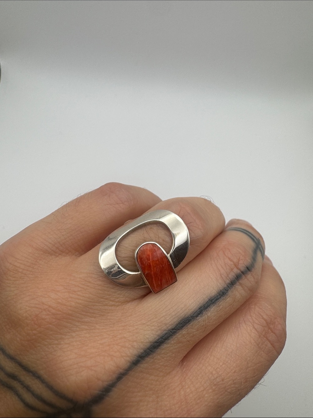 950 Silver Red Coral Statement Ring - Women Jewelry
